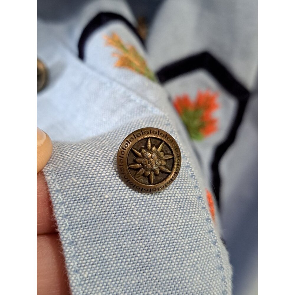 VTG Fall Cornstalk Fall Harvest 3D Blue Chambray Long Sleeve Shirt Women's 16 - Picture 4 of 12